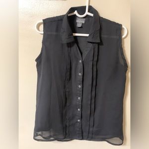 🦋Women’s Solid Black Button Down,Sheer Black Sleeveless Blouse.Size M